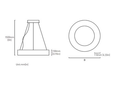 Luminaria LED Suspendida en Forma de Aro, Serie O100